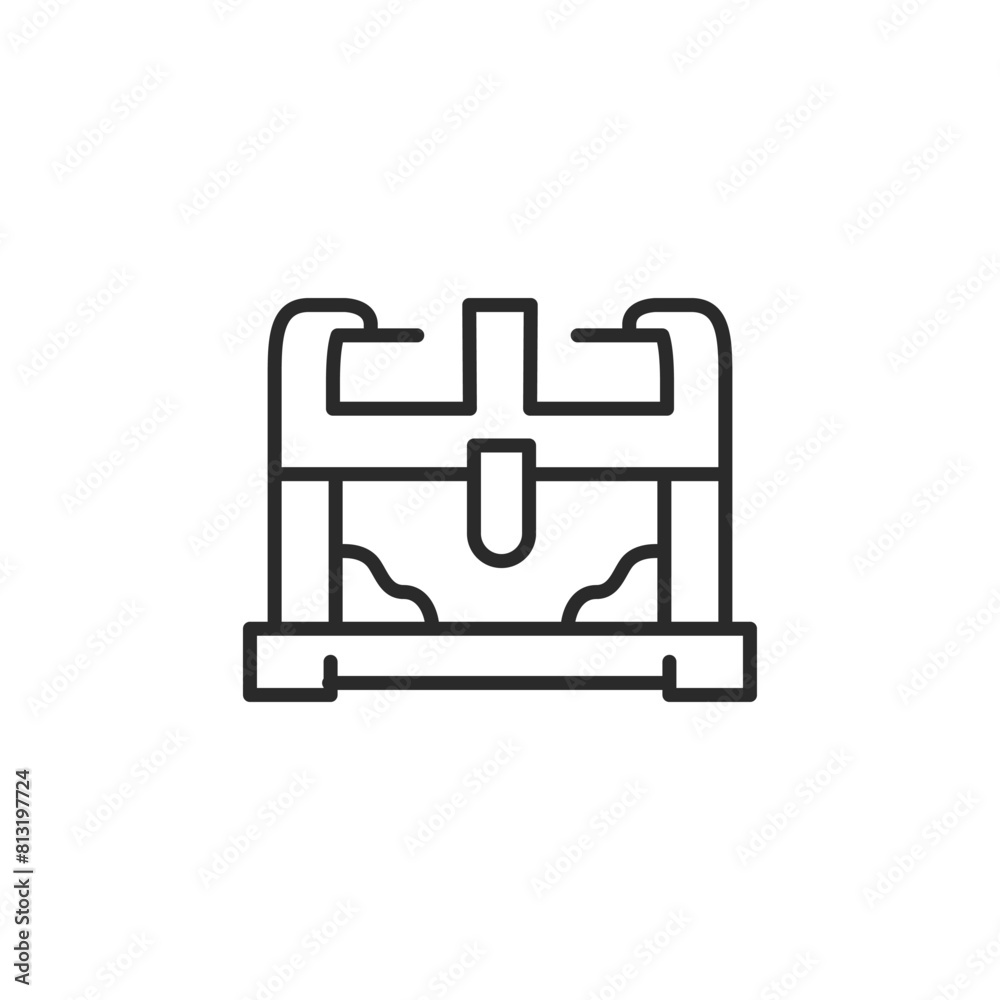 Medieval coffer icon. Simple representation of an ancient and sturdy wooden chest, symbolizing treasure storage and historical wealth preservation. Vector illustration isolated on white background