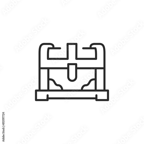 Medieval coffer icon. Simple representation of an ancient and sturdy wooden chest, symbolizing treasure storage and historical wealth preservation. Vector illustration isolated on white background