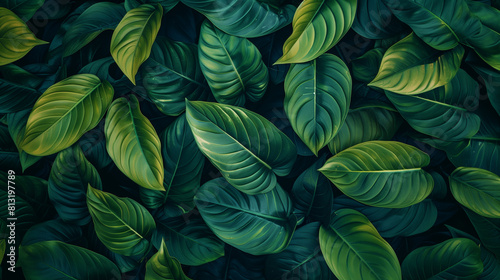 Close-Up of Green Leaves on Dark Background photo