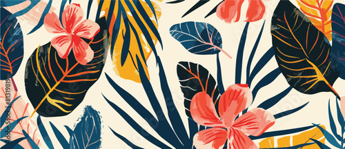 Summer tropical summer leaves and foliage background design