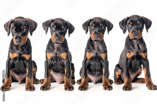 adorable doberman pinscher puppy in various poses isolated on white background © Lucija