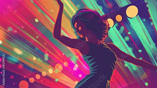 Retro disco party girl concept drawing painting art wallpaper background