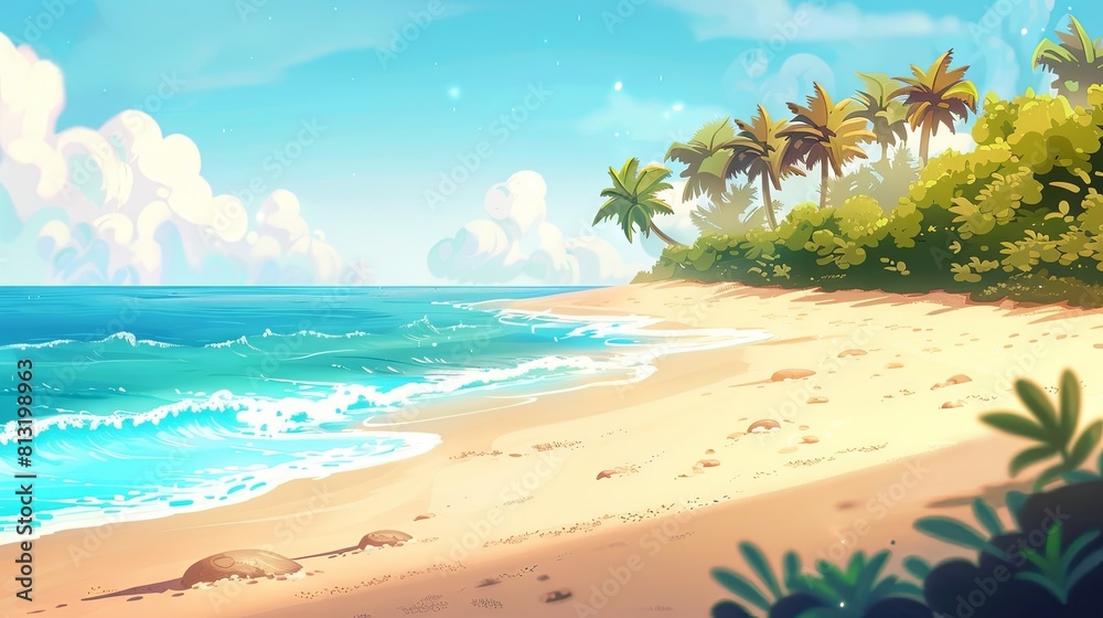 Seaside shore ocean resort concept drawing painting art wallpaper background