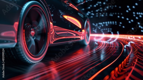 Dynamic sound visualization of bass frequencies pumping through car subwoofers, enhancing the audio experience on the road.