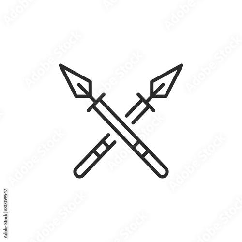 Crossed medieval spears icon. Simple depiction of traditional weaponry used by knights and soldiers in historical battles. A symbol often associated with medieval heritage. Vector illustration 