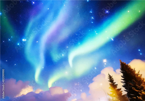 幻想的なオーロラの風景6
一枚レイヤー（レイヤー分けはされていません）