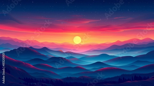 scenic greeting card template  this greeting card template showcases a captivating landscape with rolling hills and a colorful sunrise  ideal for sending heartfelt messages to loved ones