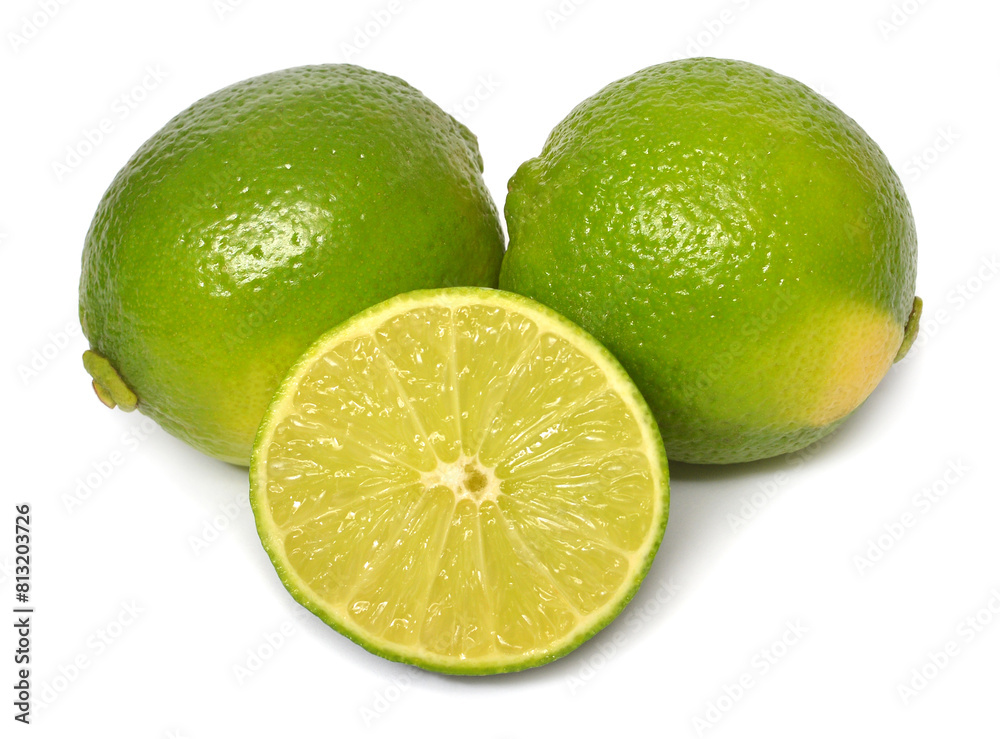 Lime fruit whole and slice isolated on white background Lime fruit whole and slice isolated on white background