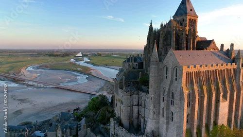 Aerial view of the famous French landmark Abbaye du Mont-Saint-Michel. Normandie. France. photo