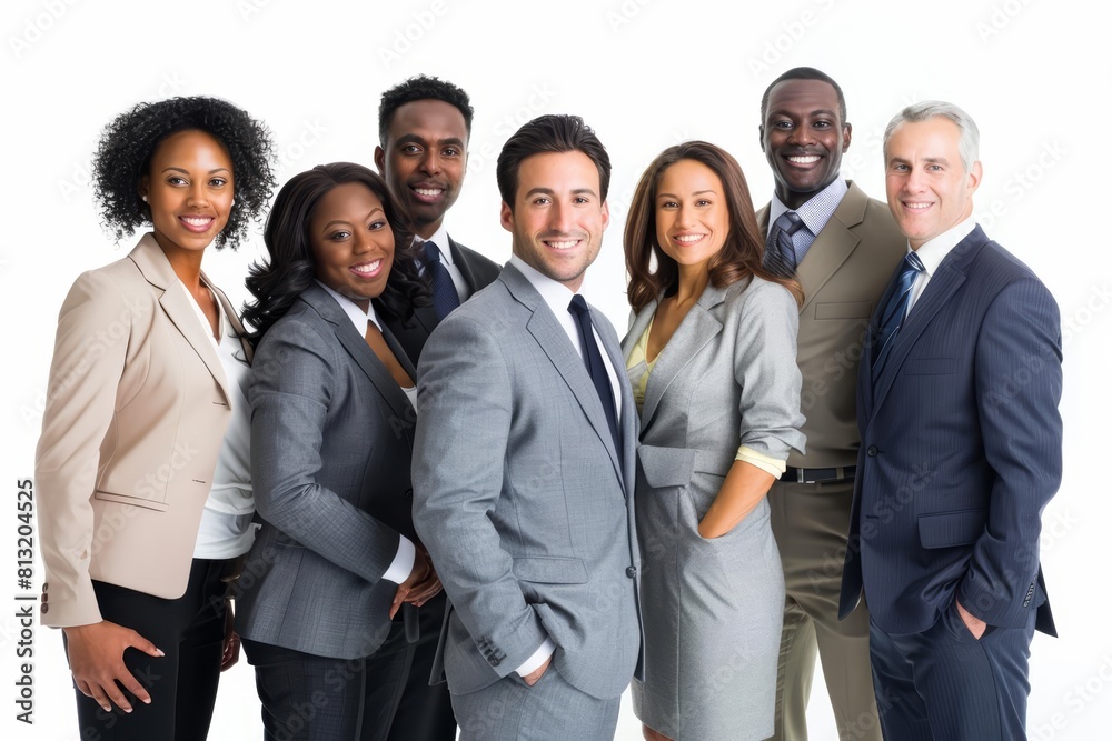 A team of professionals from diverse backgrounds collaborates on a new business venture, emphasizing teamwork and leadership in a corporate setting, isolated on white A team of professionals from diverse backgrounds collaborates on a new business venture, emphasizing teamwork and leadership in a corporate setting, isolated on white