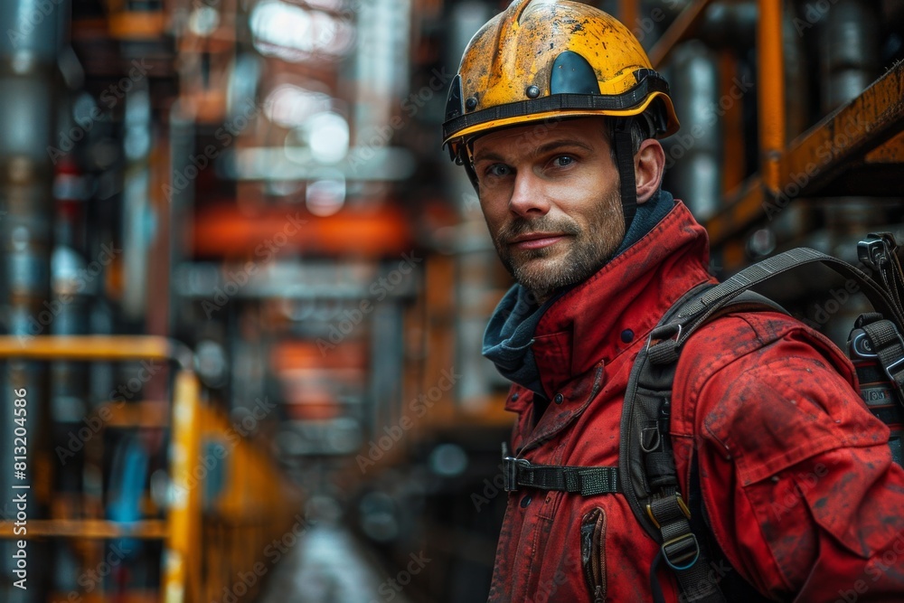 custom made wallpaper toronto digitalA male worker wearing a hard hat and protective gear stands confidently amid industrial background