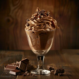 Rich and creamy chocolate mousse garnished with chocolate pieces, served in an elegant glass