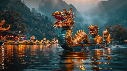 Festive paddles: dragon boat festival - immersing in the vibrant traditions, exhilarating races, and cultural richness of this ancient Chinese celebration honoring Qu Yuan's legacy. photo