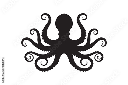 Silhouette of an octopus on white background