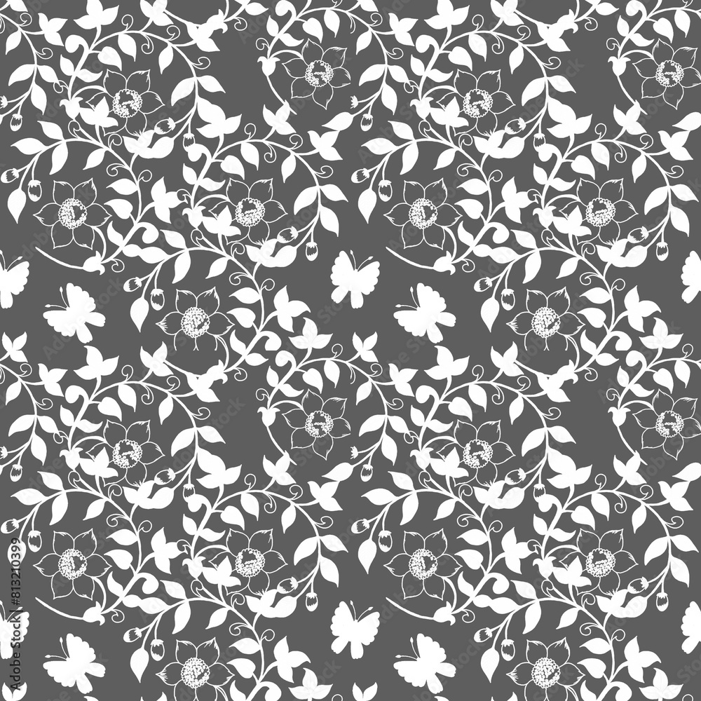 Butterfly and flowers seamless pattern Butterfly and flowers seamless pattern