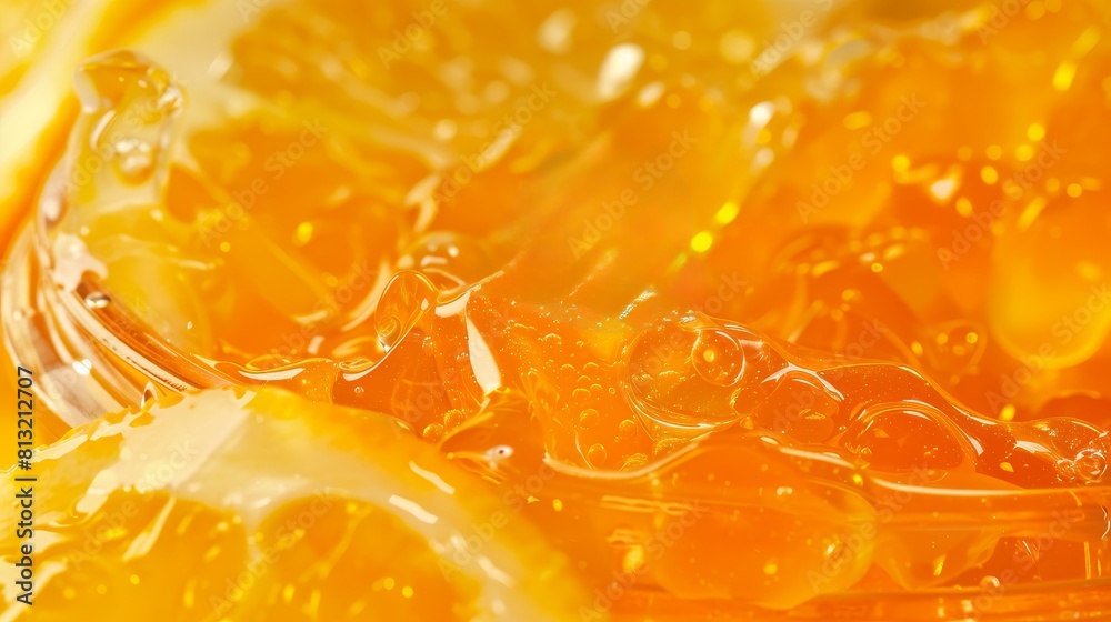 Closeup of orange marmalade, with a transparent and glassy texture Closeup of orange marmalade, with a transparent and glassy texture