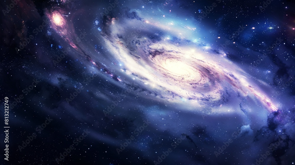 Fototapeta premium A spiral galaxy in space, with swirling stars and nebulae, representing the vastness of creation