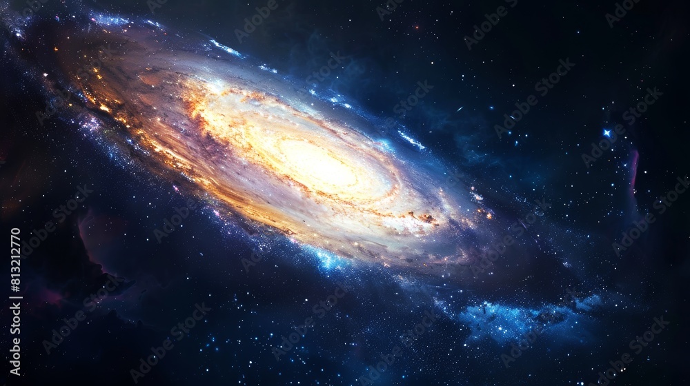 Naklejka premium A beautiful spiral galaxy in deep space, with the Andromeda nebula in focus and visible stars