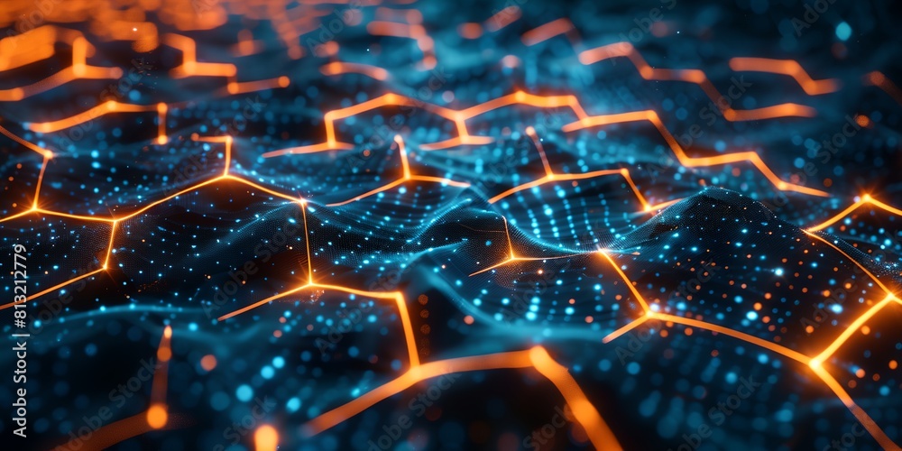 hexagonal structure with glowing lights and dots on it's surface hexagonal structure with glowing lights and dots on it's surface