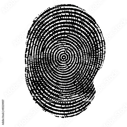 High-Contrast Black and White Thumbprint with Unique Whorl Pattern