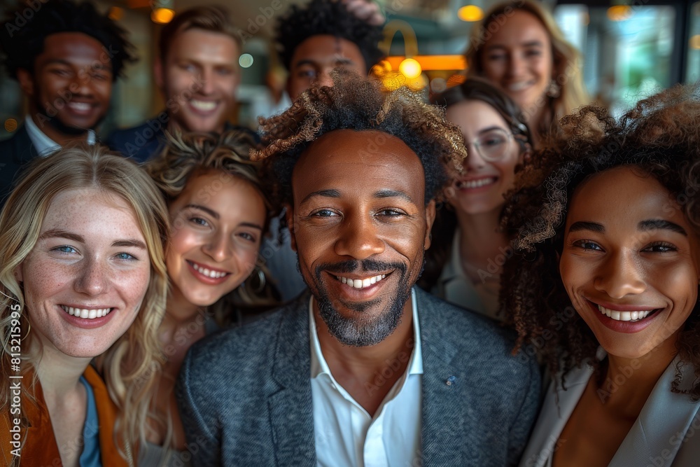 Vibrant group of happy friends enjoying a laugh together in a photo Vibrant group of happy friends enjoying a laugh together in a photo