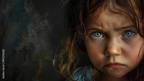 distressed childs face emotional struggle vulnerable innocence heartbreaking expression evocative portrait ai generated image