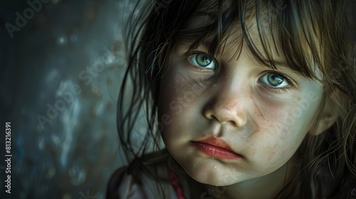 distressed childs face emotional struggle vulnerable innocence heartbreaking expression evocative portrait ai generated image