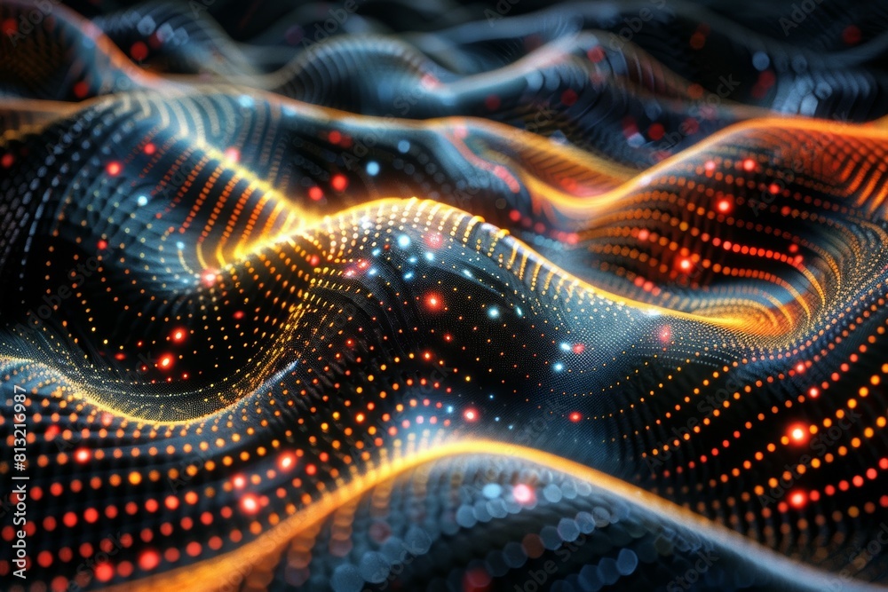 A colorful, abstract image of a wave with dots of different colors A colorful, abstract image of a wave with dots of different colors