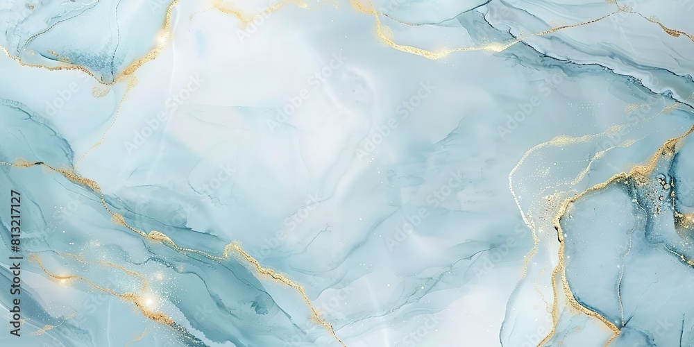 Marble blue gold. Abstract blue and white marble background with golden lines, liquid art painting in the style of watercolor