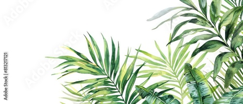 palm tree leafs watercolor  white background