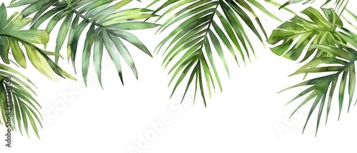 palm tree leafs watercolor  white background