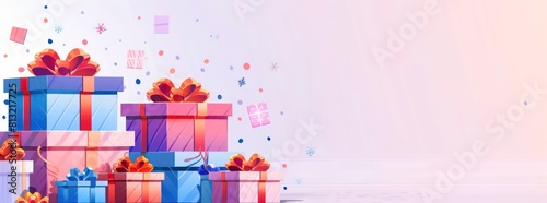 christmas gifts  presents stacked  color background