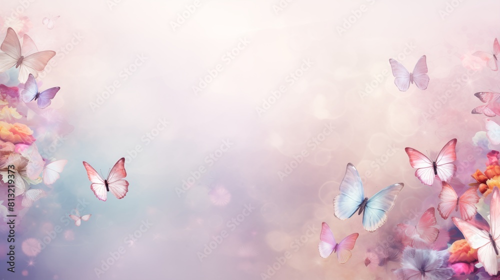 Delicate Butterflies and Floral Bokeh Background for Spring Inspiration
