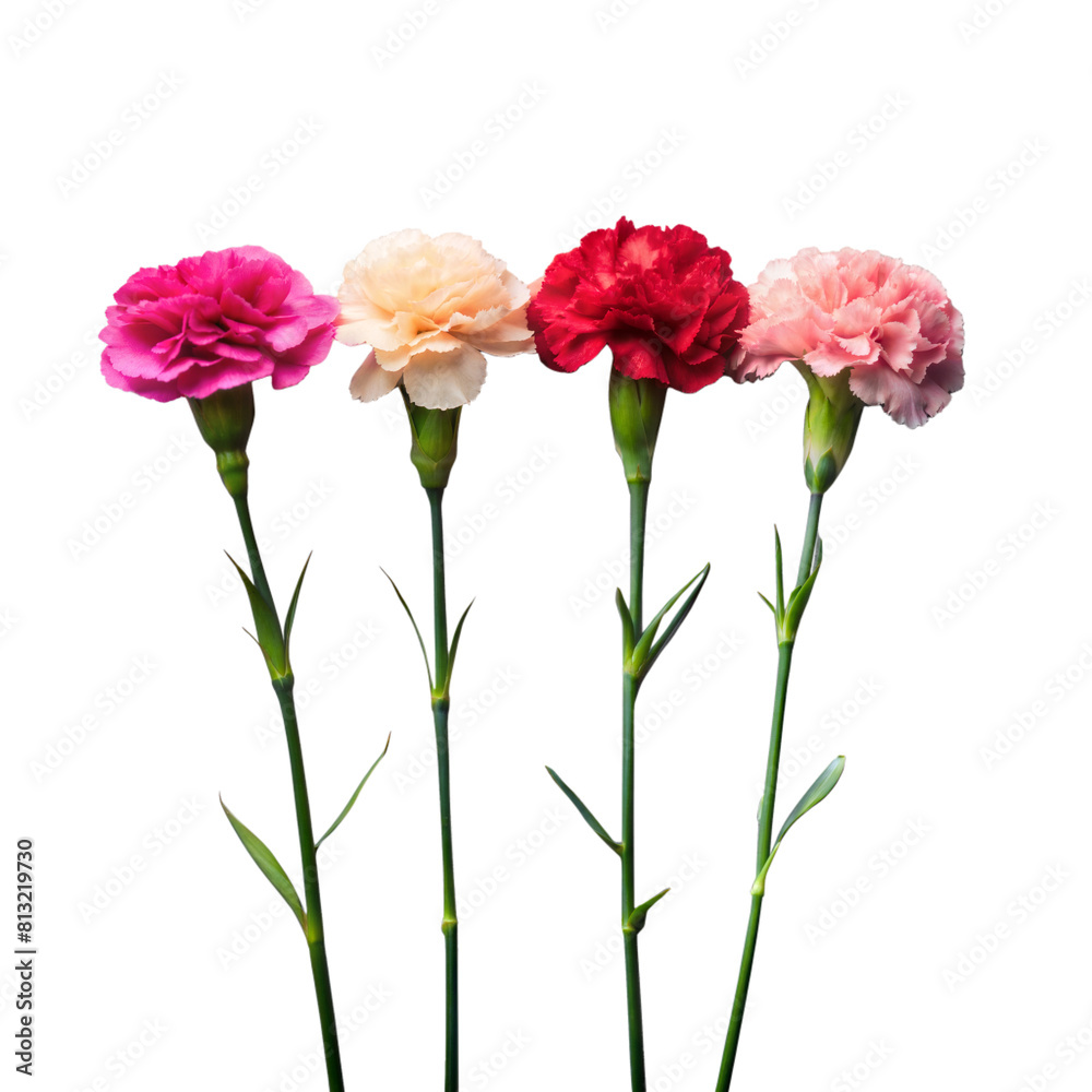 Vibrant Assortment of Carnation Flowers on a Transparent Background