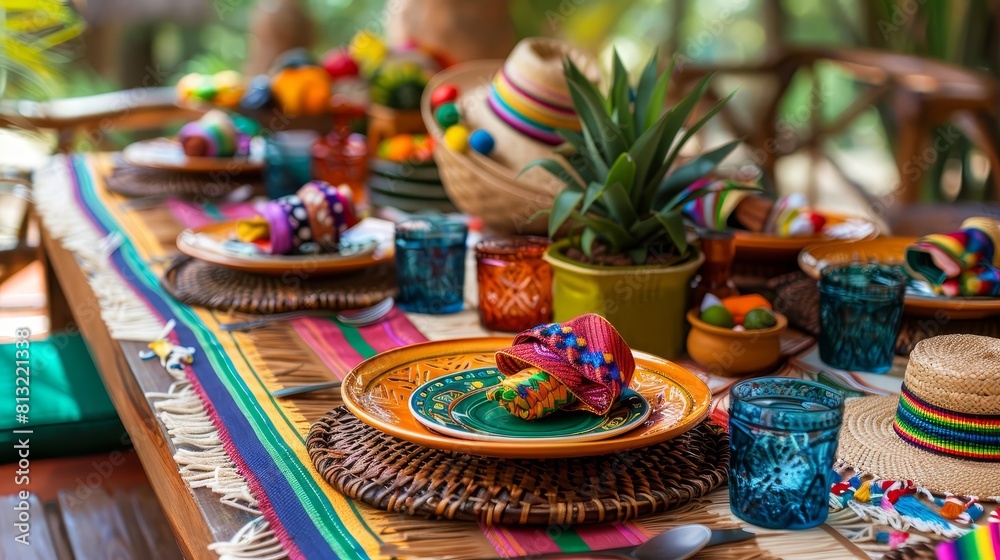 festive cinco de mayo table setting with traditional decorations perfect for mockups digital painting