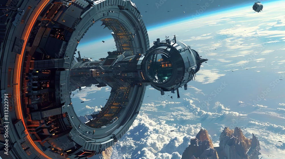 futuristic space travel tourists marvel at earth from orbital craft scifi illustration futuristic space travel tourists marvel at earth from orbital craft scifi illustration