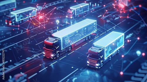 futuristic smart fleet management system with connected trucks digital network illustration