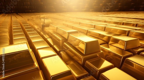 A large field of gold bars are shown in a close up