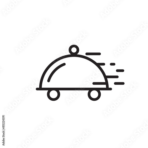 Fast food delivery cloche speed line symbol. Efficient food service delivery quick delivery takeaway icon.