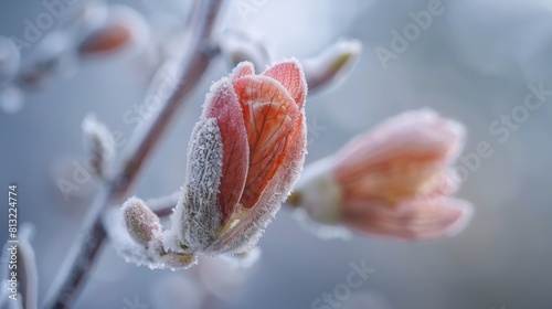 A close up of a flower with frost on it