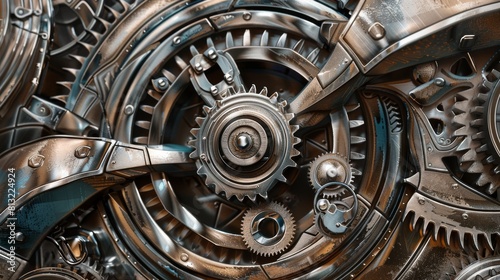 A close up of a large  old fashioned clock with many gears