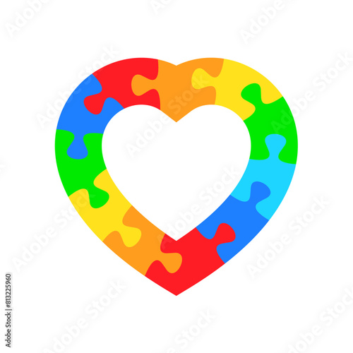  Colorful puzzle border heart. Vector isolated on white background.	
