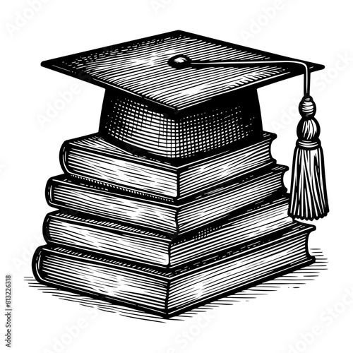graduation cap on a stack of books illustration