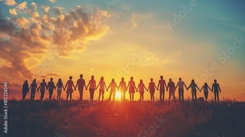 silhouettes holding hands in solidarity human chain at sunset unity and support concept empowering togetherness inspirational photograph