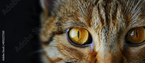 Close up of yellow cats eyes. generative AI image