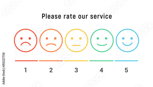 Smiley rate scale emotion emoji icon. Feedback rate survey emoticon satisfaction meter. photo