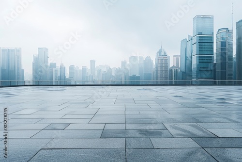 Empty square floor and city skyline with building background - generative ai