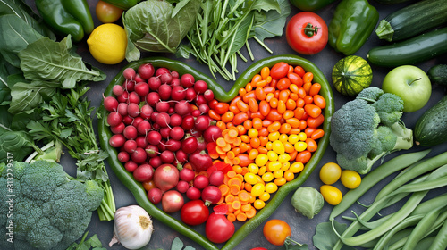 Heart Shaped Arrangement of Vegetables and Fruits