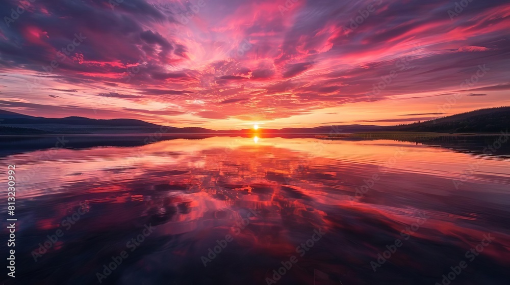 tranquil sunset over calm lake vibrant orange and pink sky reflecting on still water landscape photography tranquil sunset over calm lake vibrant orange and pink sky reflecting on still water landscape photography