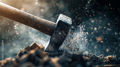 A hammer with a lot of sawdust on it